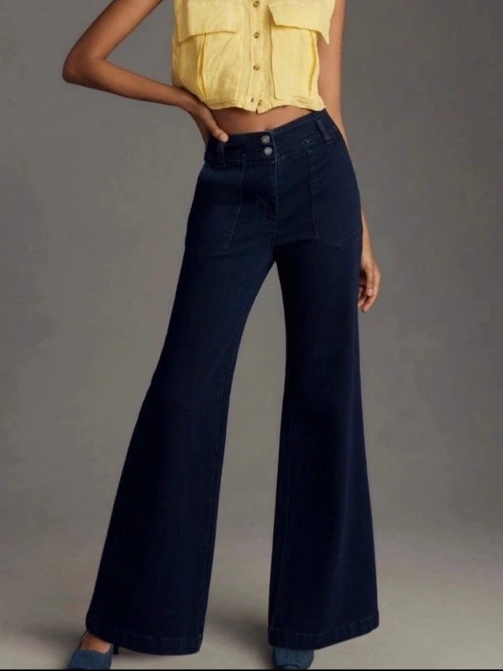 Anthropologie Maeve The Naomi High Rise Wide Leg Flare Jeans Size 29 Dark Wash